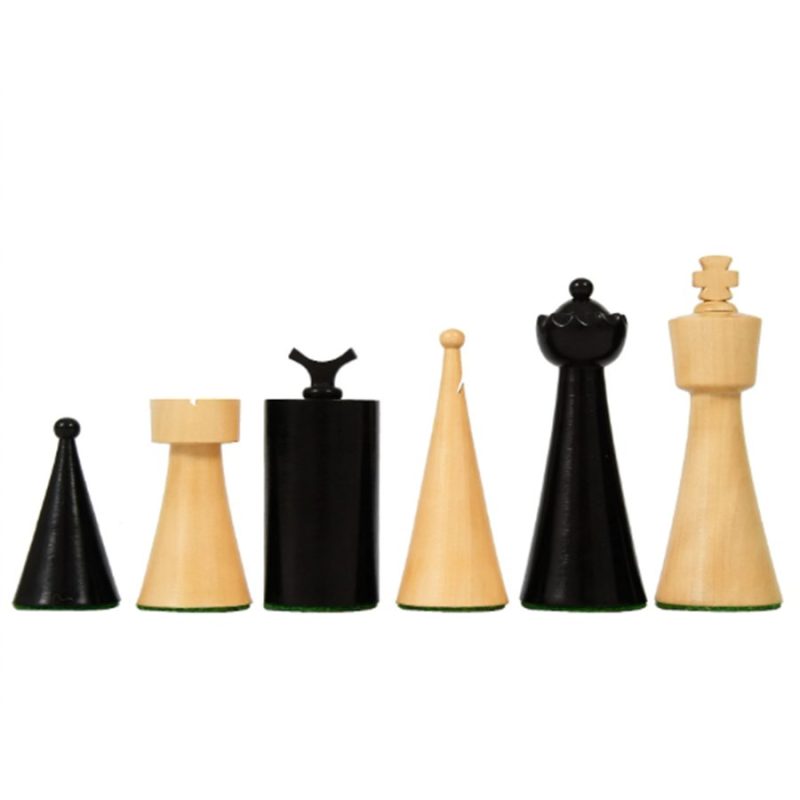 1940s Art Deco Series Weighted Chess Pieces In Ebonised Boxwood And Boxwood -3.8? King