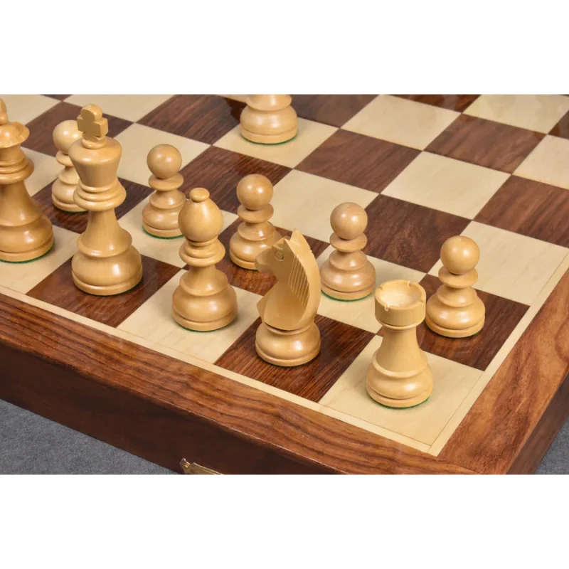 20" Golden Rosewood & Maple Wooden Inlaid Chess Set Board For Travel - Image 3