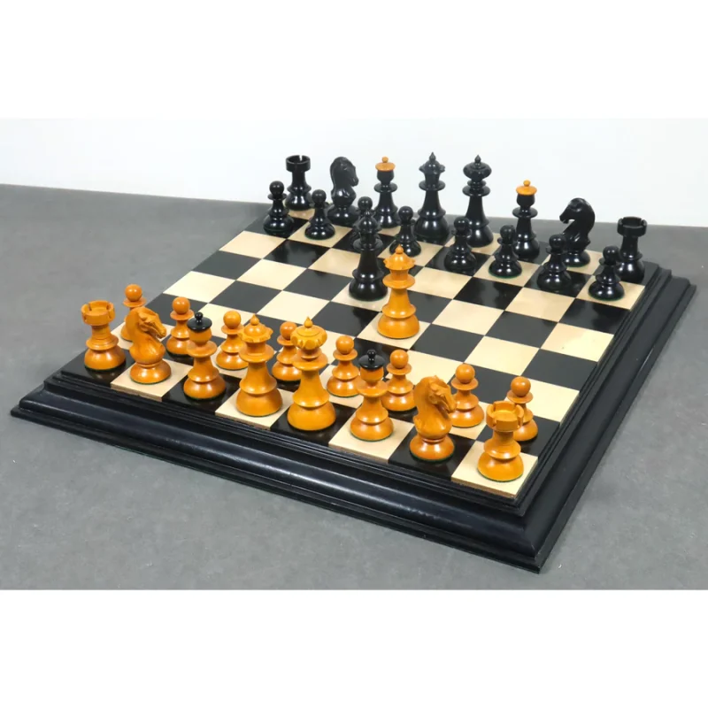 Austrian Coffee House Chess Pieces Only Set In Antiqued Boxwood & Ebony - 4.1" King - Image 4