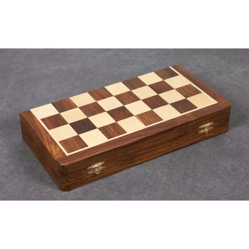 14" Large Rosewood & Maple Wooden Inlaid Magnetic Chess Set Board For Travel - Image 2