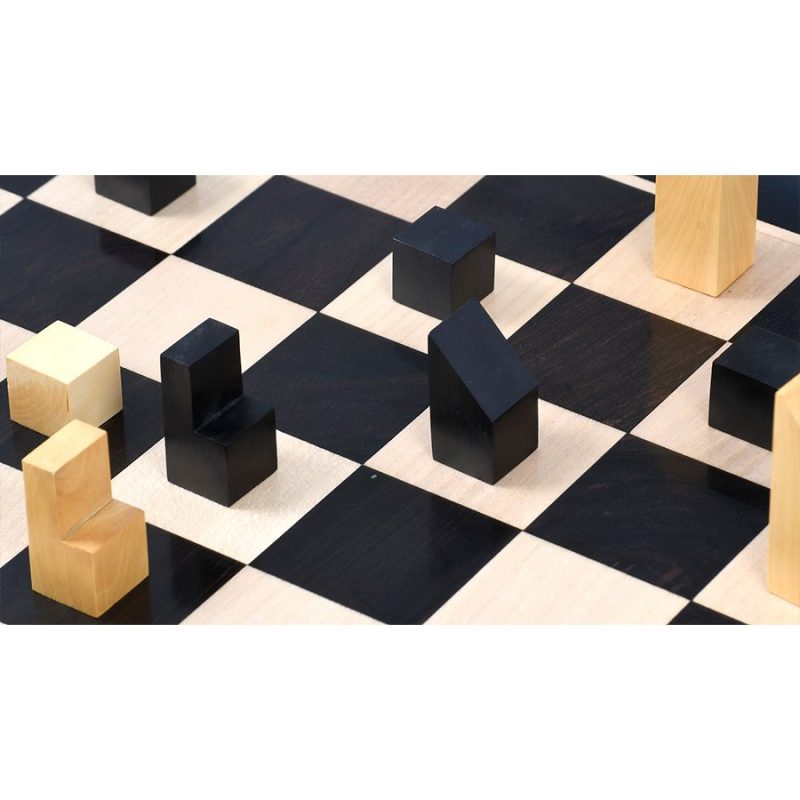 1966 Lanier Graham Reproduced Minimalist Chess Pieces Set In Ebonised Boxwood & 17" Ebony Wood Chess Board - Image 3