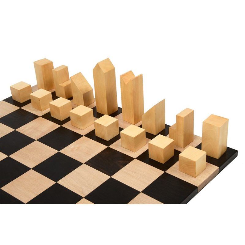 1966 Lanier Graham Reproduced Minimalist Chess Pieces Set In Ebonised Boxwood & Ebony Wood Rolling Chess Board - Image 3