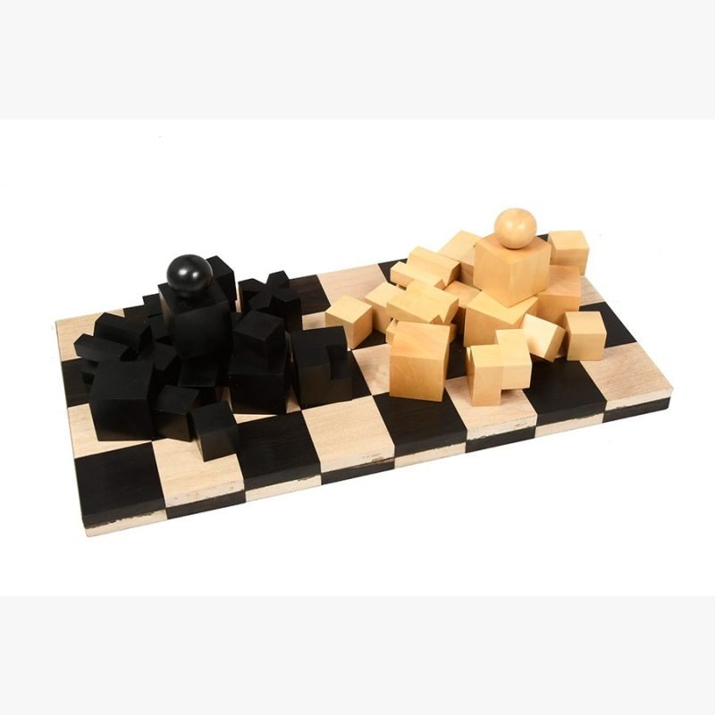 1924 Bauhaus Repro Geometrical Abstract Chessmen In Ebonised Boxwood With Chess Board - Image 5