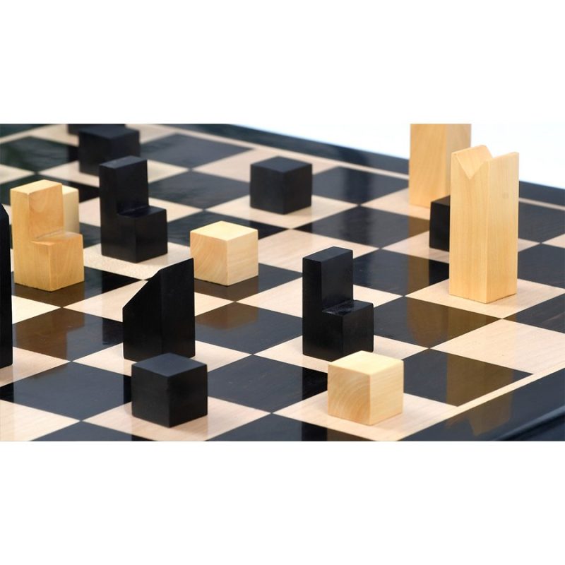 1966 Lanier Graham Reproduced Minimalist Chess Pieces Set In Ebonised Boxwood & 17" Ebony Wood Chess Board - Image 4