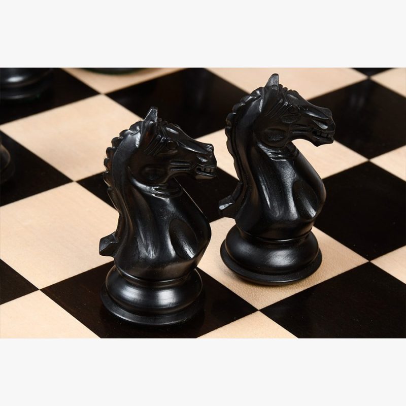 4? Fierce Knight Staunton Chess Pieces Only Set ? Ebonised Boxwood & Boxwood - Image 5