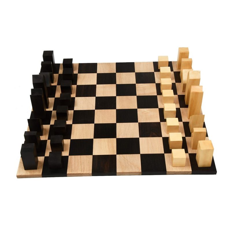 1966 Lanier Graham Reproduced Minimalist Chess Pieces Set In Ebonised Boxwood & Ebony Wood Rolling Chess Board - Image 5