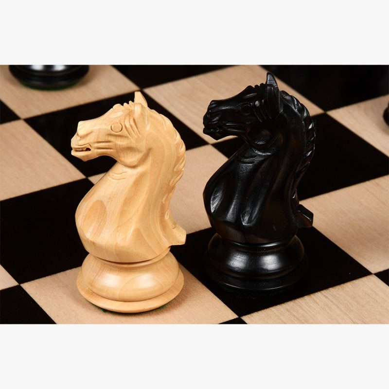 4? Fierce Knight Staunton Chess Pieces Only Set ? Ebonised Boxwood & Boxwood - Image 6