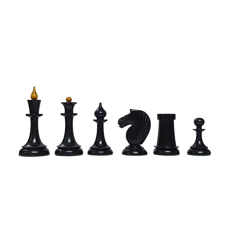 1950s Soviet Latvian Reproduced Chess Pieces Only Set- Weighted Ebonised Boxwood & Antique Boxwood - Image 4