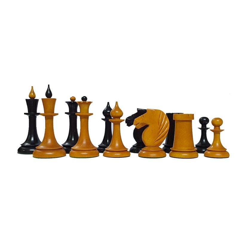 1950s Soviet Latvian Reproduced Chess Pieces Only Set- Weighted Ebonised Boxwood & Antique Boxwood - Image 3