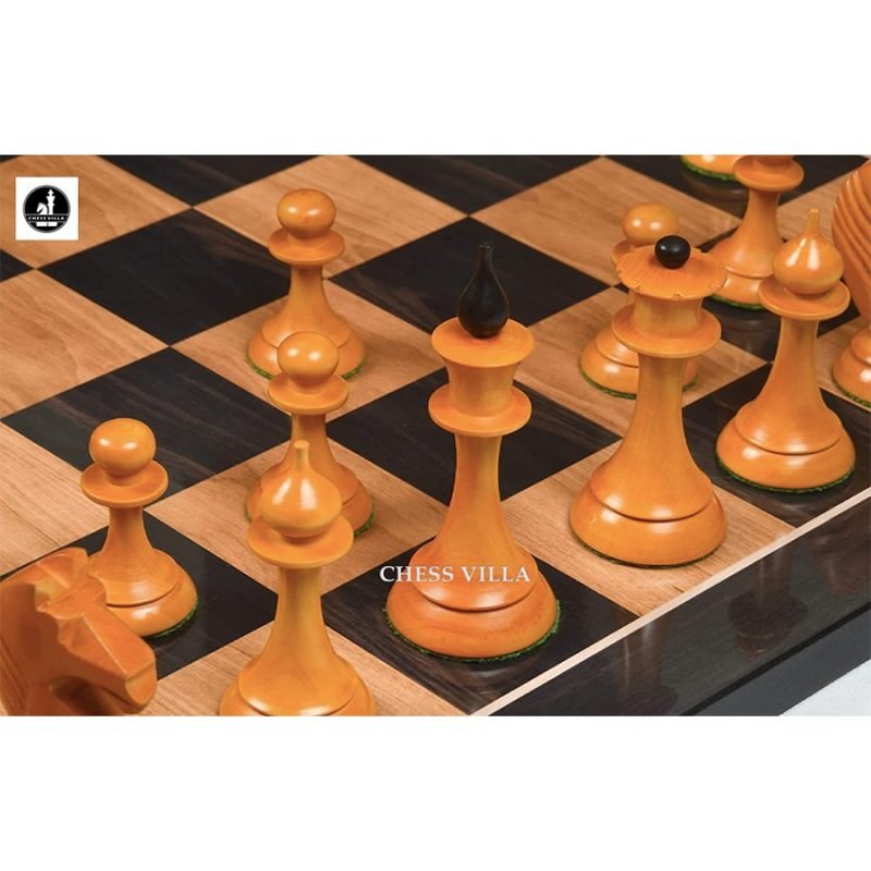 1950s Soviet Latvian Reproduced Chess Pieces Only Set- Weighted Ebonised Boxwood & Antique Boxwood - Image 5