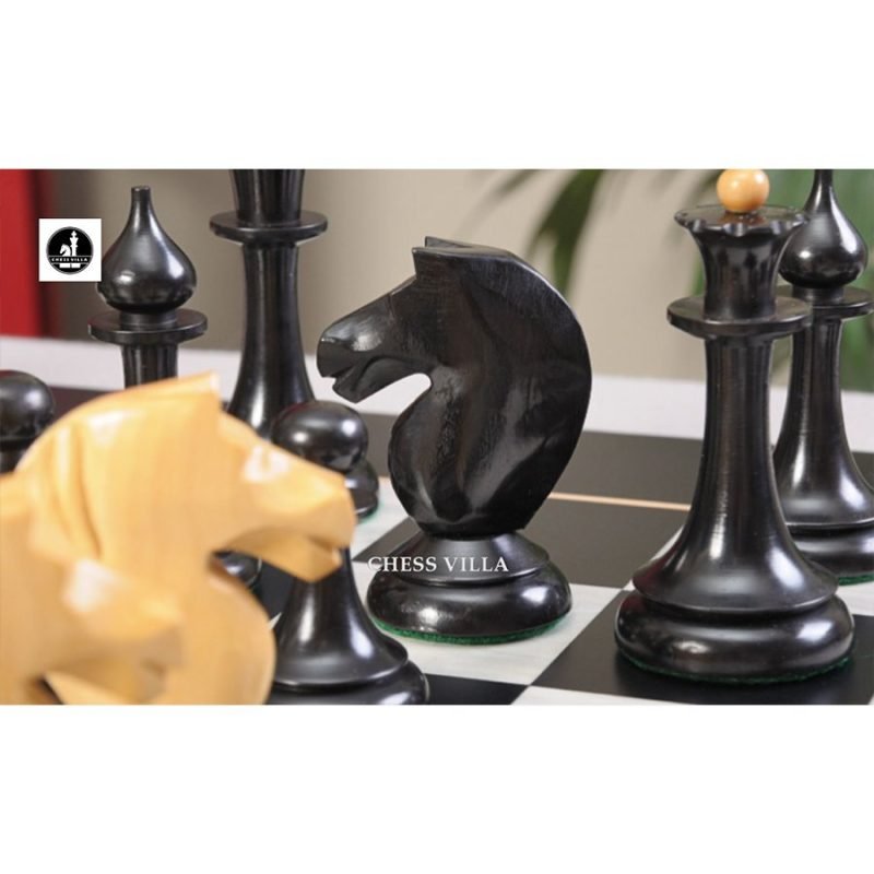 1950s Soviet Latvian Reproduced Chess Pieces Only Set- Weighted Ebonised Boxwood & Boxwood - Image 8