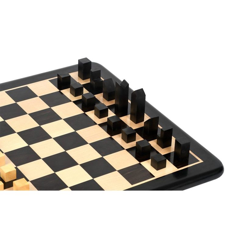 1966 Lanier Graham Reproduced Minimalist Chess Pieces Set In Ebonised Boxwood & 17" Ebony Wood Chess Board - Image 6