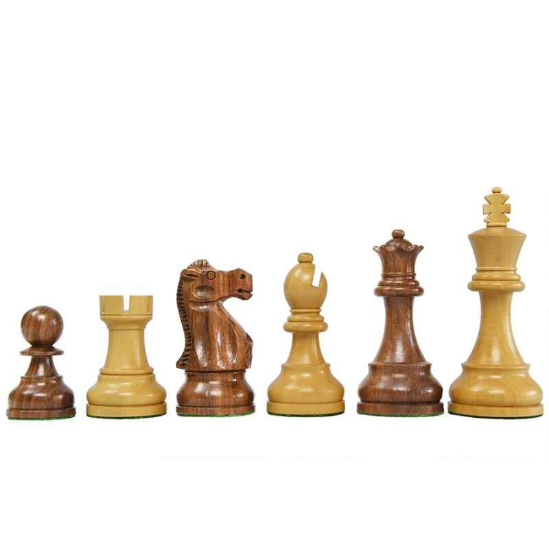 1972 Reproduced Reykjavik Championship Series Chess Pieces 3.7" - Weighted Golden Rosewood & Boxwood