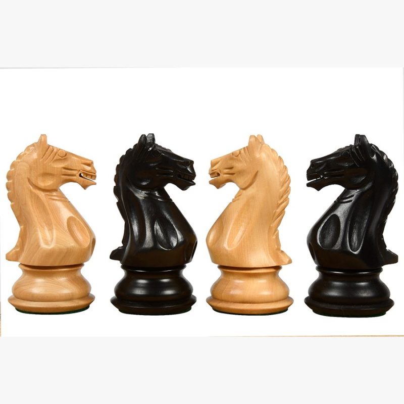 4? Fierce Knight Staunton Chess Pieces Only Set ? Ebonised Boxwood & Boxwood - Image 8