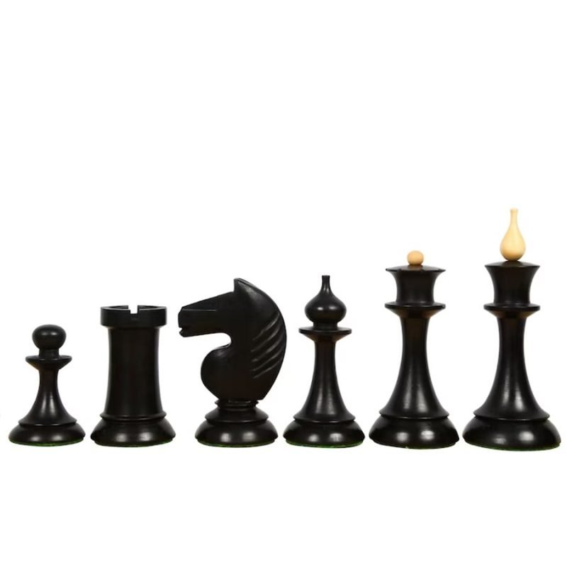 1950s Soviet Latvian Reproduced Chess Pieces Only Set- Weighted Ebonised Boxwood & Boxwood - Image 3