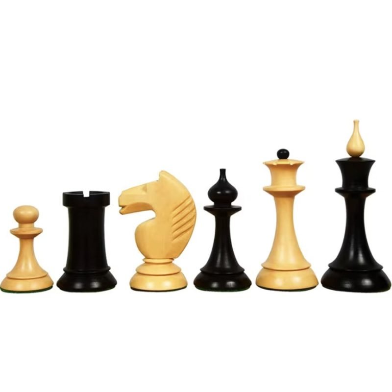 1950s Soviet Latvian Reproduced Chess Pieces Only Set- Weighted Ebonised Boxwood & Boxwood