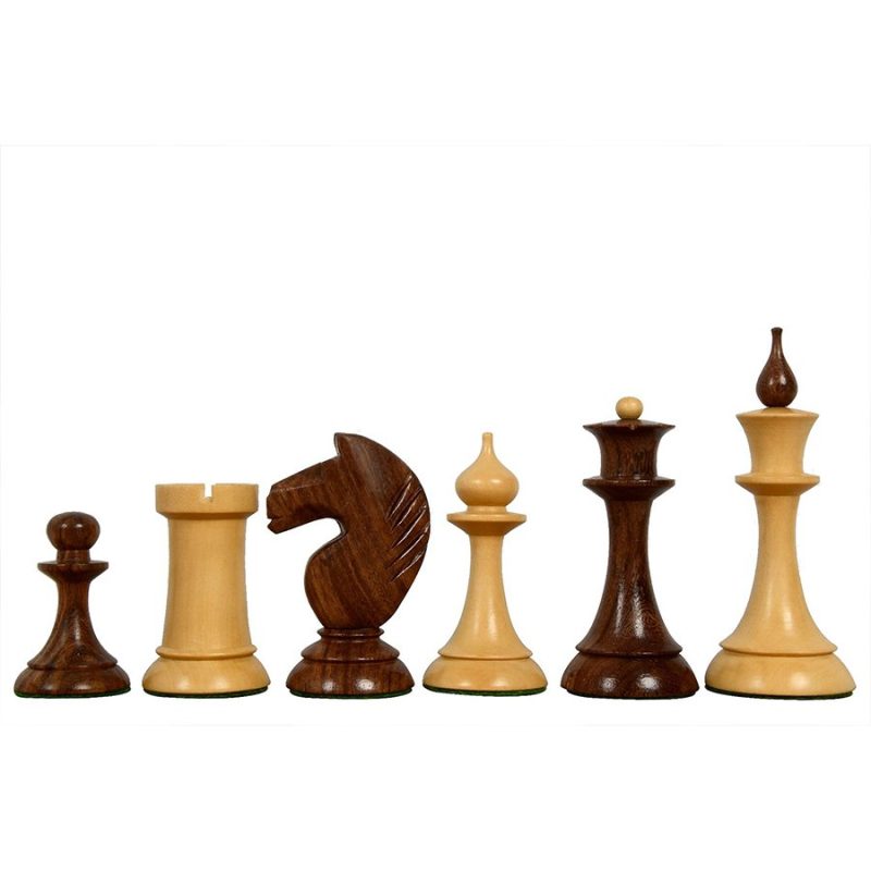 1950s Soviet Latvian Reproduced Chess Pieces Only Set- Weighted Golden Rosewood & Boxwood