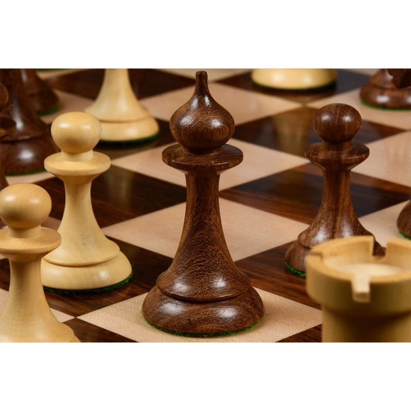 1950s Soviet Latvian Reproduced Chess Pieces Only Set- Weighted Golden Rosewood & Boxwood - Image 11