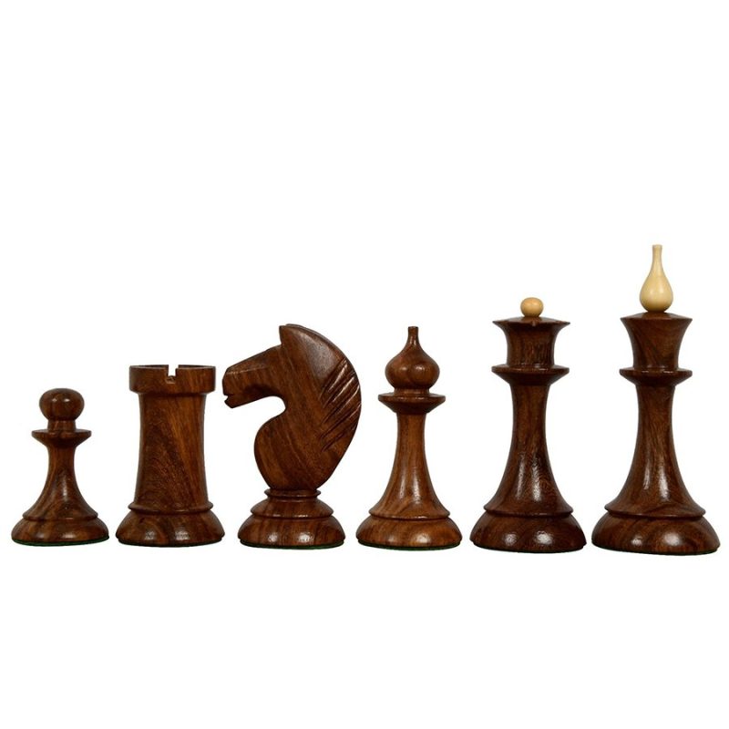 1950s Soviet Latvian Reproduced Chess Pieces Only Set- Weighted Golden Rosewood & Boxwood - Image 3