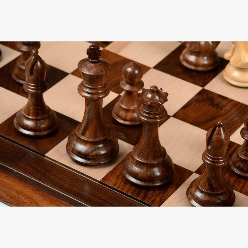 4? Fierce Knight Staunton Chess Pieces Only Set ? Weighted Golden Rosewood & Boxwood - Image 5