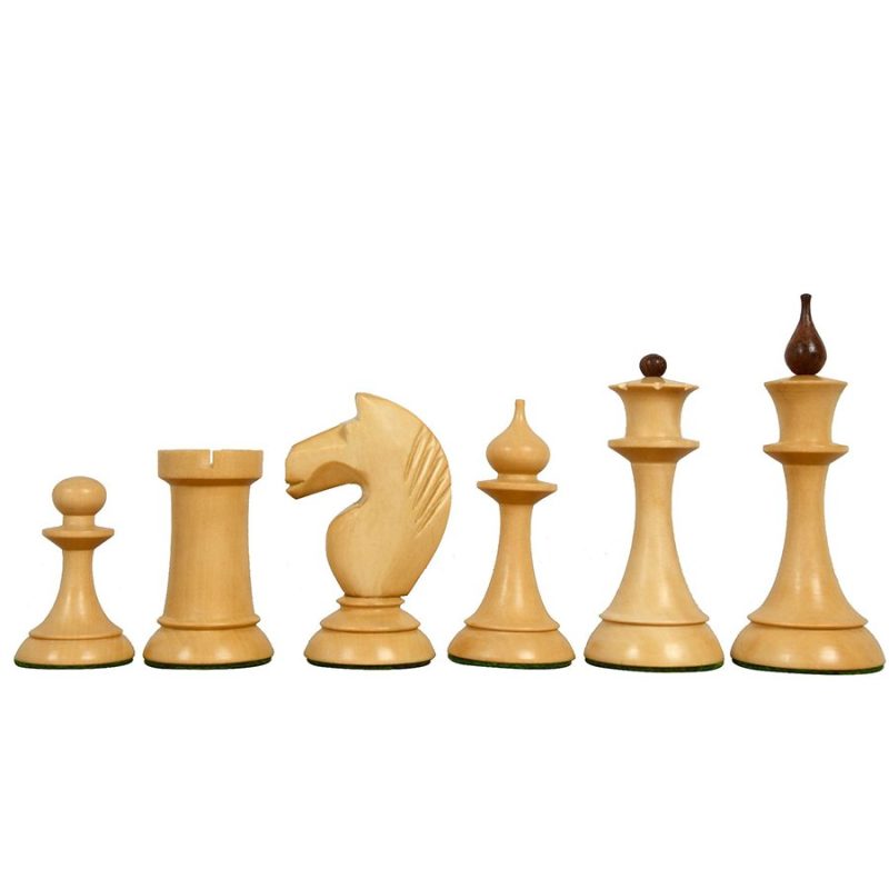 1950s Soviet Latvian Reproduced Chess Pieces Only Set- Weighted Golden Rosewood & Boxwood - Image 4