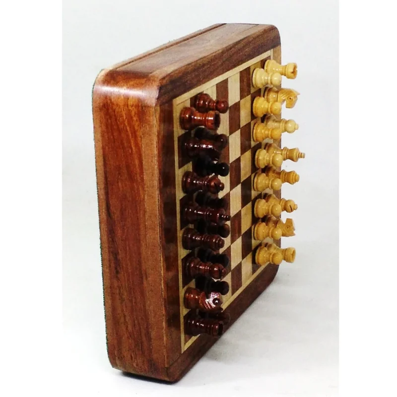 5" Magnetic Chess Set With Drawer- Golden Rosewood And Boxwood - Image 2