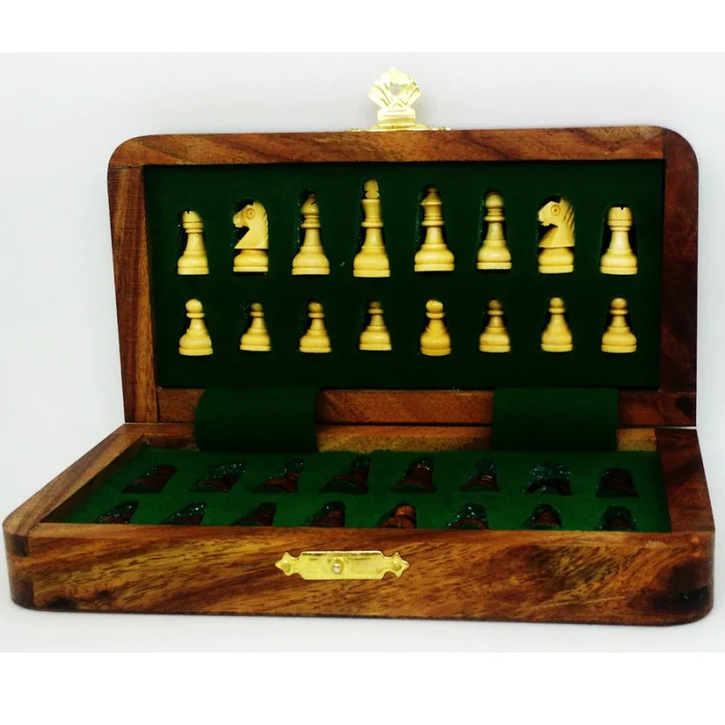 7"  Magnetic Folding Chess Set - Foam Slotting For Chess Pieces - Image 3