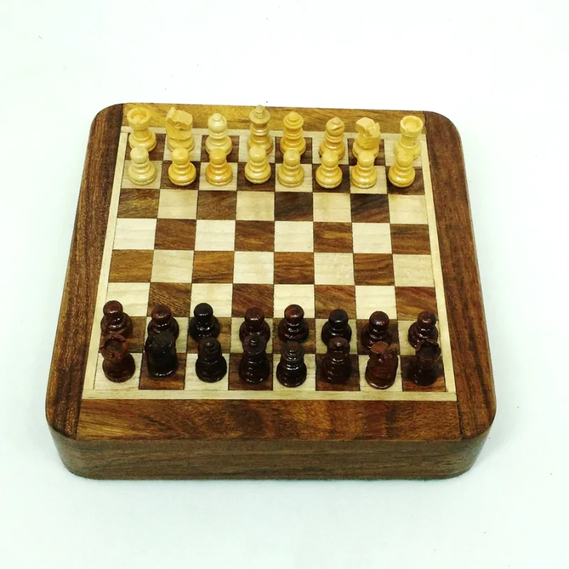 5" Magnetic Chess Set With Drawer- Golden Rosewood And Boxwood - Image 6