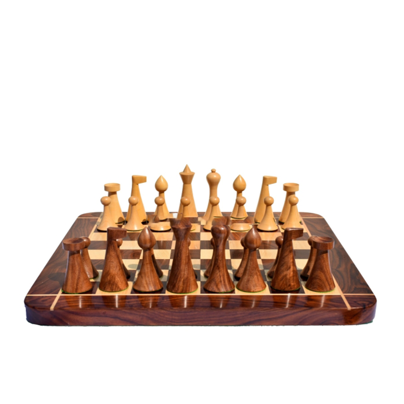 Hermann Ohme Combo Chess Set- Golden Rosewood Pieces With Chess Board